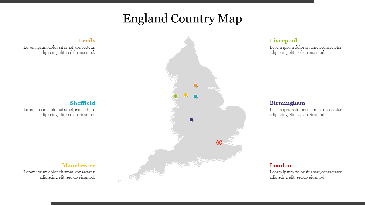 Editable Egland Country Map PowerPoint Template Slide 
